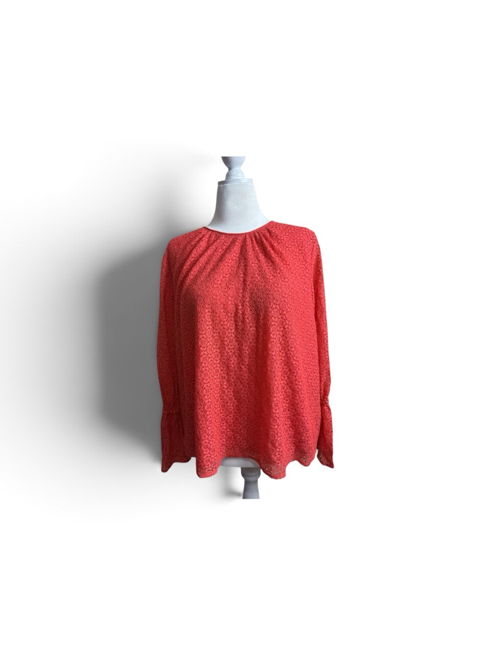 Michael Kors Coral Lace Long-Sleeve Blouse with keyhole back size XL